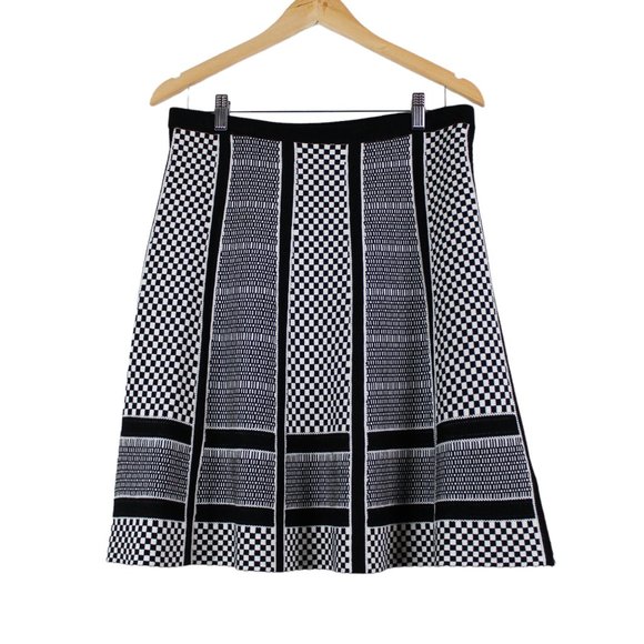 Spense Black White Checker Stripe Knit Skirt - Picture 2 of 10